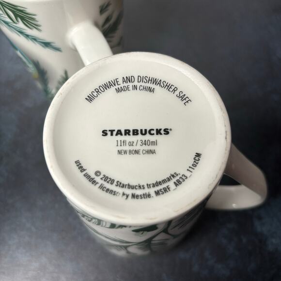 Set of 2 2020 Starbucks Christmas Mugs Tree Branches Ornaments Lights 11 oz - Picture 6 of 6